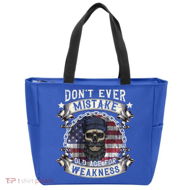 Skull American Flag Dont Ever Mistake Old Age For Weakness Zip Tote Bag