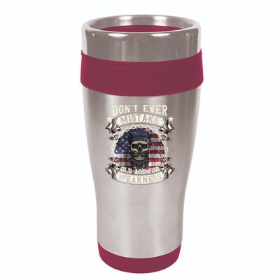 Skull American Flag Dont Ever Mistake Old Age For Weakness 16oz Travel Tumbler