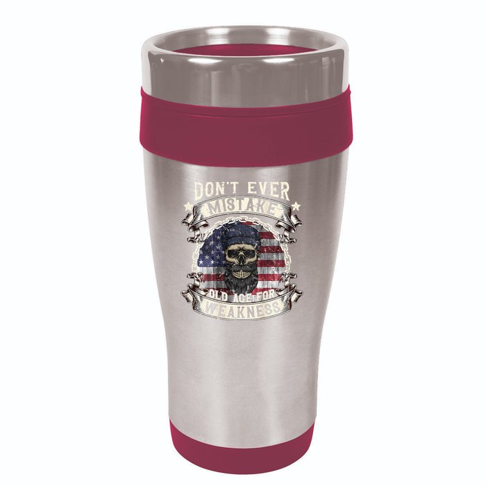 Skull American Flag Dont Ever Mistake Old Age For Weakness 16oz Travel Tumbler
