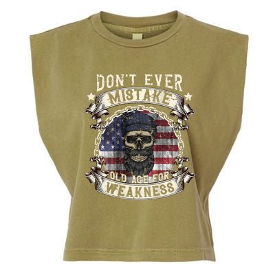 Skull American Flag Dont Ever Mistake Old Age For Weakness Garment-Dyed Women's Muscle Tee