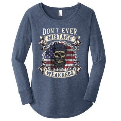 Skull American Flag Dont Ever Mistake Old Age For Weakness Women's Perfect Tri Tunic Long Sleeve Shirt