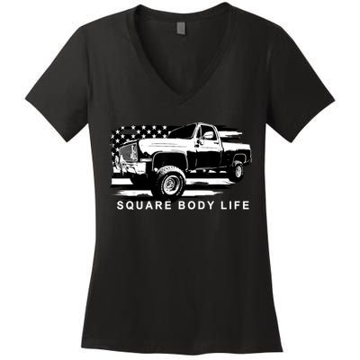 Squarebody American Flag Square Body Truck Women's V-Neck T-Shirt