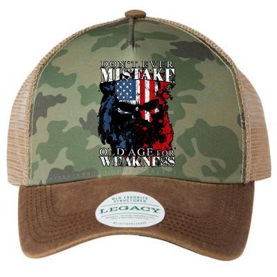 Skull American Flag Dont Ever Mistake Old Age For Weakness Legacy Tie Dye Trucker Hat