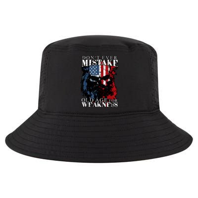 Skull American Flag Dont Ever Mistake Old Age For Weakness Cool Comfort Performance Bucket Hat