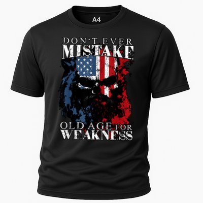Skull American Flag Dont Ever Mistake Old Age For Weakness Performance Shirt