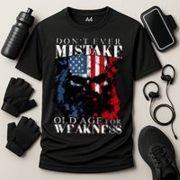Skull American Flag Dont Ever Mistake Old Age For Weakness Performance Shirt
