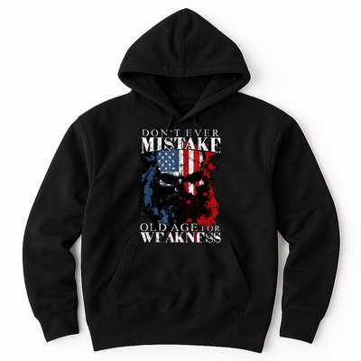Skull American Flag Dont Ever Mistake Old Age For Weakness Hoodie