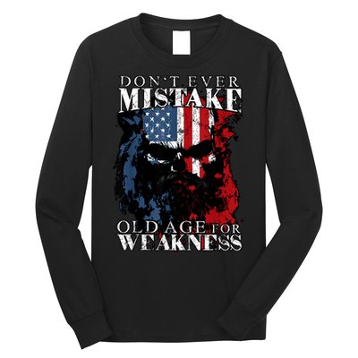 Skull American Flag Dont Ever Mistake Old Age For Weakness Long Sleeve Shirt