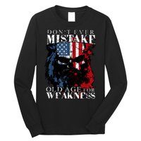 Skull American Flag Dont Ever Mistake Old Age For Weakness Long Sleeve Shirt