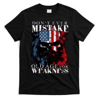Skull American Flag Dont Ever Mistake Old Age For Weakness T-Shirt