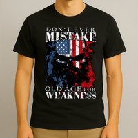 Skull American Flag Dont Ever Mistake Old Age For Weakness T-Shirt