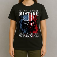 Skull American Flag Dont Ever Mistake Old Age For Weakness T-Shirt
