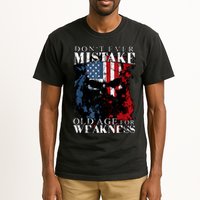 Skull American Flag Dont Ever Mistake Old Age For Weakness Tall T-Shirt