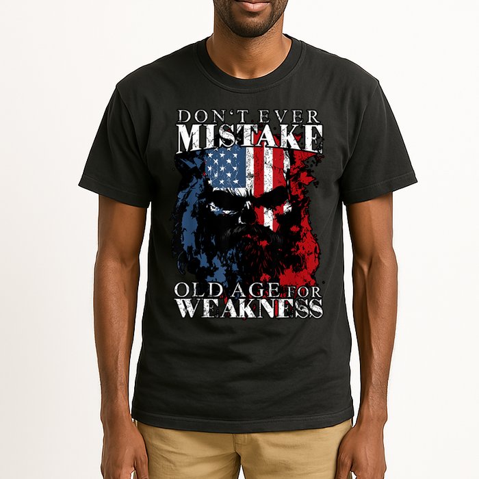 Skull American Flag Dont Ever Mistake Old Age For Weakness Tall T-Shirt