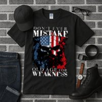 Skull American Flag Dont Ever Mistake Old Age For Weakness Tall T-Shirt