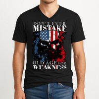 Skull American Flag Dont Ever Mistake Old Age For Weakness V-Neck T-Shirt