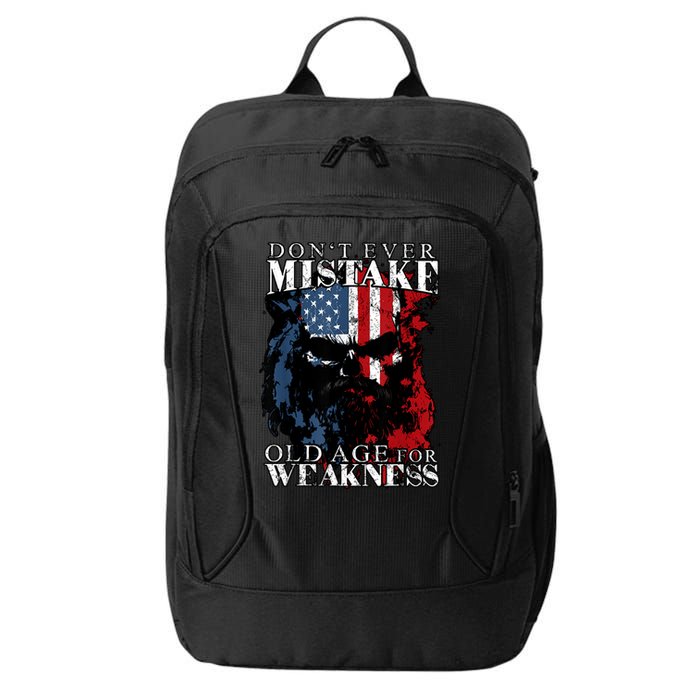 Skull American Flag Dont Ever Mistake Old Age For Weakness City Backpack