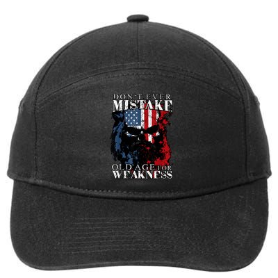 Skull American Flag Dont Ever Mistake Old Age For Weakness 7-Panel Snapback Hat
