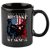 Skull American Flag Dont Ever Mistake Old Age For Weakness 11oz C Handle Ceramic Mug