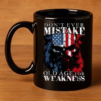 Skull American Flag Dont Ever Mistake Old Age For Weakness 11oz C Handle Ceramic Mug