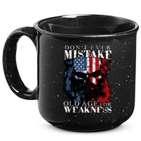 Skull American Flag Dont Ever Mistake Old Age For Weakness 15oz Campfire Ceramic Mug