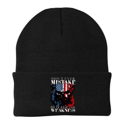 Skull American Flag Dont Ever Mistake Old Age For Weakness Beanie