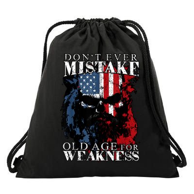 Skull American Flag Dont Ever Mistake Old Age For Weakness Drawstring Bag