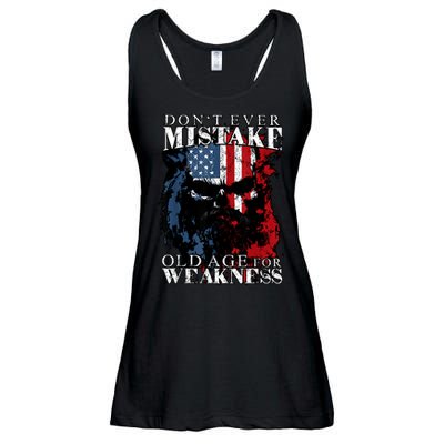 Skull American Flag Dont Ever Mistake Old Age For Weakness Ladies Essential Flowy Tank