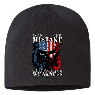 Skull American Flag Dont Ever Mistake Old Age For Weakness Sustainable Beanie