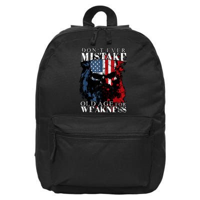 Skull American Flag Dont Ever Mistake Old Age For Weakness 16 in Basic Backpack