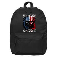Skull American Flag Dont Ever Mistake Old Age For Weakness 16 in Basic Backpack