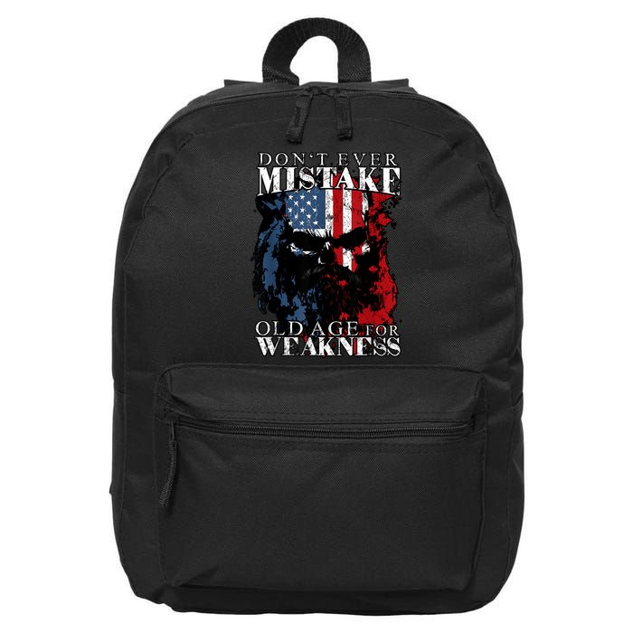 Skull American Flag Dont Ever Mistake Old Age For Weakness 16 in Basic Backpack