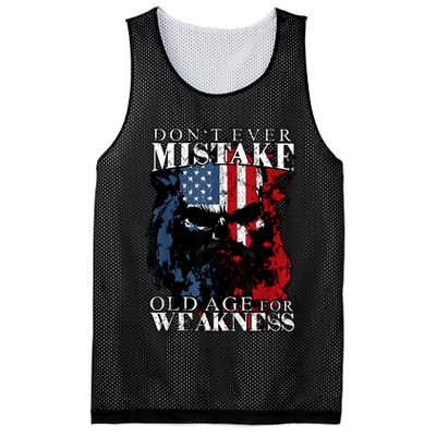 Skull American Flag Dont Ever Mistake Old Age For Weakness Mesh Reversible Basketball Jersey Tank