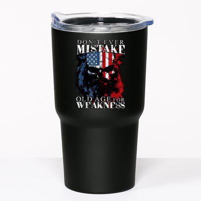 Skull American Flag Dont Ever Mistake Old Age For Weakness Tumbler
