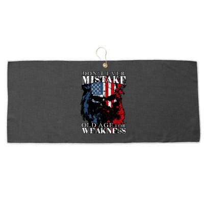 Skull American Flag Dont Ever Mistake Old Age For Weakness Large Microfiber Waffle Golf Towel