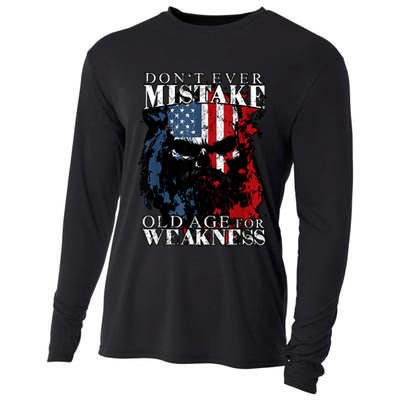 Skull American Flag Dont Ever Mistake Old Age For Weakness Cooling Performance Long Sleeve Crew