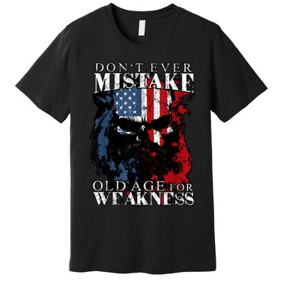 Skull American Flag Dont Ever Mistake Old Age For Weakness Premium T-Shirt