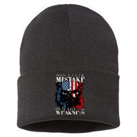 Skull American Flag Dont Ever Mistake Old Age For Weakness Sustainable Knit Beanie