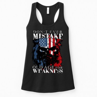 Skull American Flag Dont Ever Mistake Old Age For Weakness Womens Tank Top