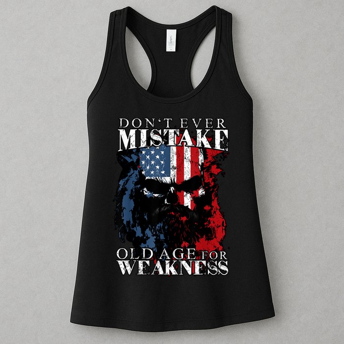 Skull American Flag Dont Ever Mistake Old Age For Weakness Womens Tank Top