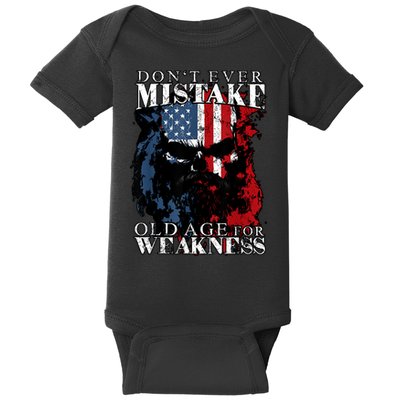 Skull American Flag Dont Ever Mistake Old Age For Weakness Baby Bodysuit