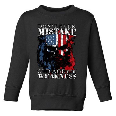 Skull American Flag Dont Ever Mistake Old Age For Weakness Toddler Sweatshirt