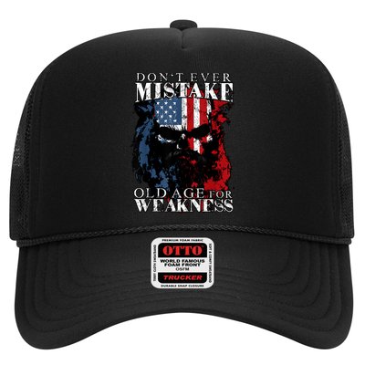 Skull American Flag Dont Ever Mistake Old Age For Weakness Trucker Hat