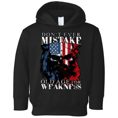 Skull American Flag Dont Ever Mistake Old Age For Weakness Toddler Hoodie