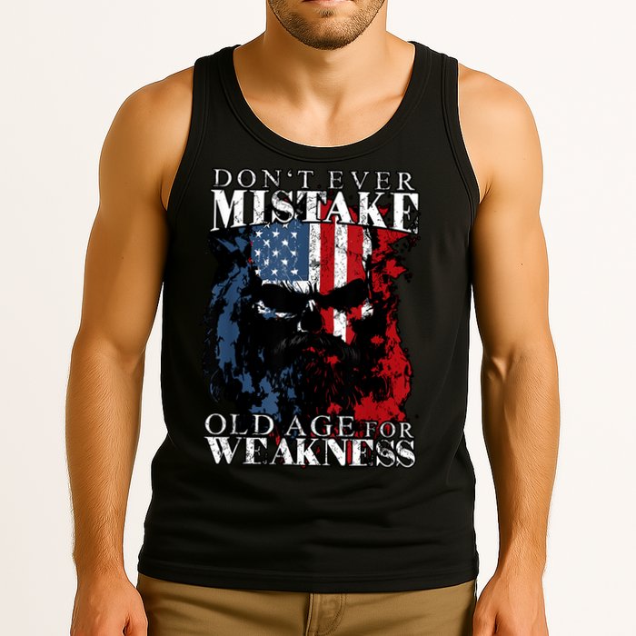 Skull American Flag Dont Ever Mistake Old Age For Weakness Tank Top