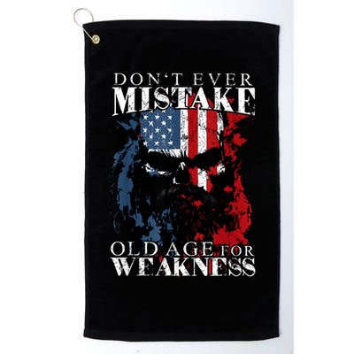 Skull American Flag Dont Ever Mistake Old Age For Weakness Golf Towel