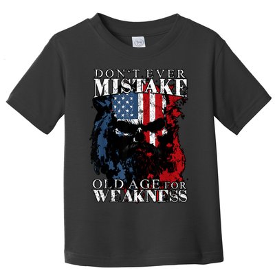 Skull American Flag Dont Ever Mistake Old Age For Weakness Toddler T-Shirt