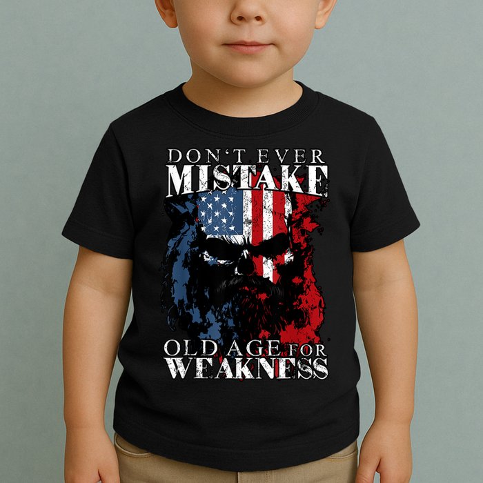 Skull American Flag Dont Ever Mistake Old Age For Weakness Toddler T-Shirt