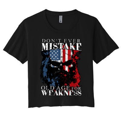 Skull American Flag Dont Ever Mistake Old Age For Weakness Crop Top