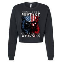 Skull American Flag Dont Ever Mistake Old Age For Weakness Cropped Pullover Crew